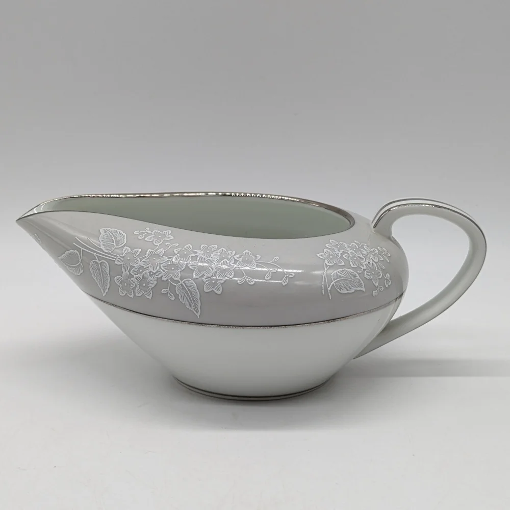 Noritake Sabrina White Grey Silver Floral Ceramic Creamer